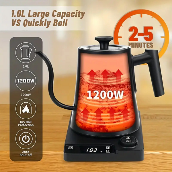 Electric Kettle for Pour-Over with Temperature Control. Capacity: 1 liter, Power: 1200 W. 300000001512 photo