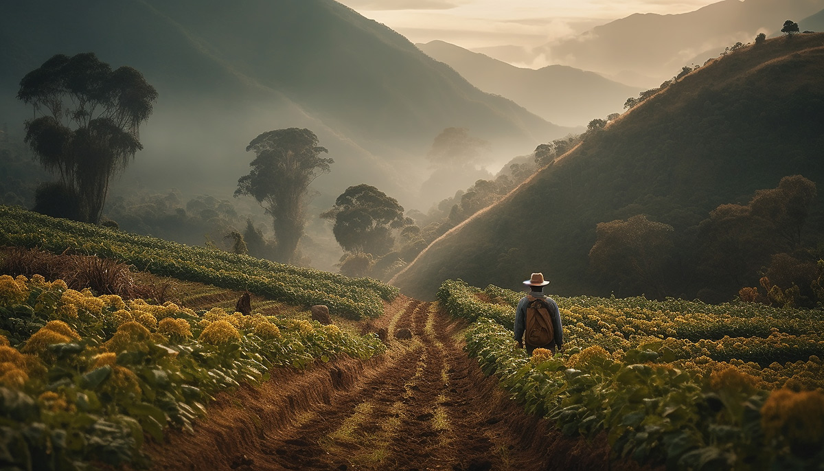 One farmer working in tranquil autumn meadow generated by AI